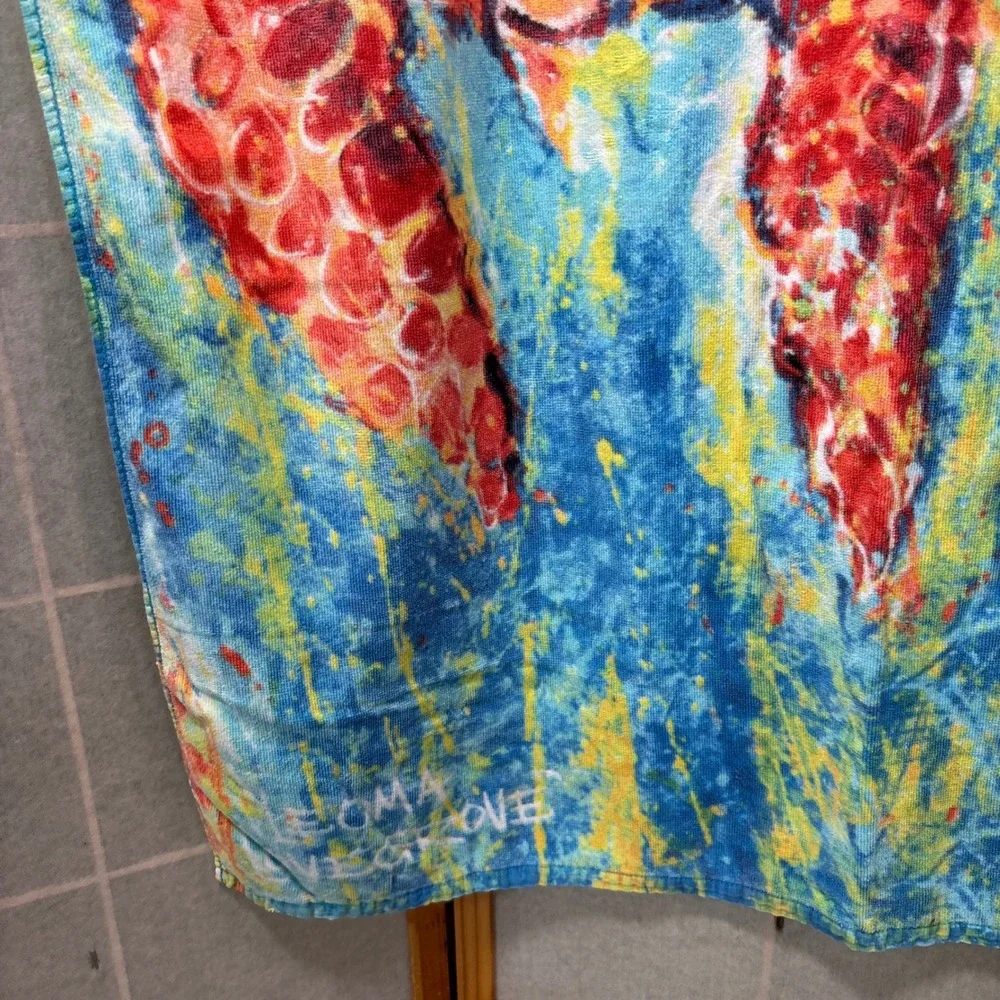 Leoma Lovegrove Beach Towel OS Blue Orange Sea Turtle Florida Art Graphic Print